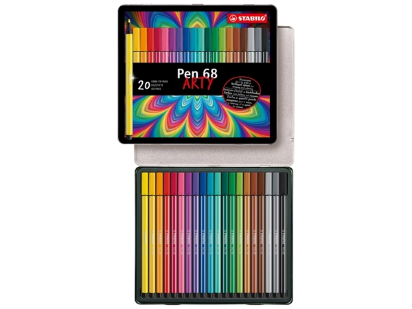 Een Viltstift STABILO Pen 68/20 Arty medium assorti blik à 20 stuks koop je bij Continu Kantoor