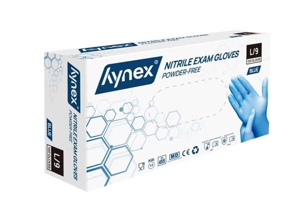 Een Handschoen Hynex L nitril blauw pak à 100 stuks koop je bij VHK Kantoorartikelen