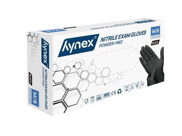 Een Handschoen Hynex M nitril zwart pak à 100 stuks koop je bij VHK Kantoorartikelen