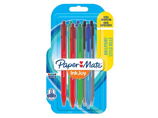 Een Balpen Paper Mate Inkjoy 100RT medium assorti blister à 8 stuks koop je bij VHK Kantoorartikelen