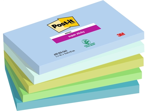 Een Memoblok 3M Post-it 655 76mmx127mm Super Sticky Oasis 5 stuks koop je bij Hoekmankantoorartikelen.nl