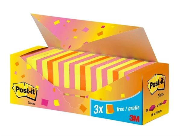 Een Memoblok 3M Post-it 654 76x76mm neon assorti 21 + 3 gratis koop je bij Continu Kantoor