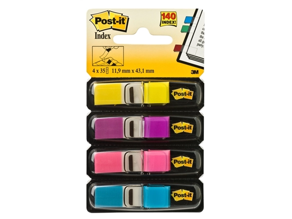 Een Indextabs 3M Post-it 683 11.9x43.2mm 4 kleuren 140 stuks koop je bij Hoekmankantoorartikelen.nl