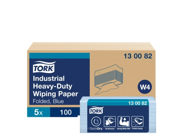 Een Reinigingsdoek Tork Heavy-Duty W4 gevouwen 100 vel blauw 130082 koop je bij Hoekmankantoorartikelen.nl