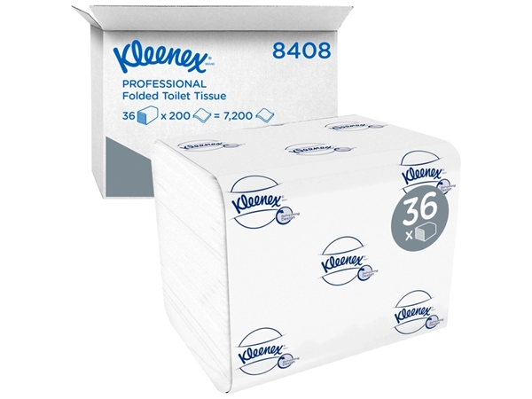 Een Toiletpapier Kleenex gevouwen tissues 2 laags 36x200stuks wit 8408 koop je bij VHK Kantoorartikelen