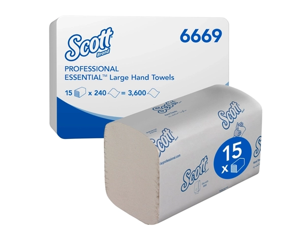 Een Handdoek Scott Essential i-vouw 1-laags 20x32cm 15x240stuks wit 6669 koop je bij VHK Kantoorartikelen