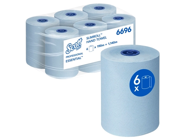 Een Handdoekrol Scott Essential Slimroll 1-laags 190m blauw 6696 koop je bij VHK Kantoorartikelen