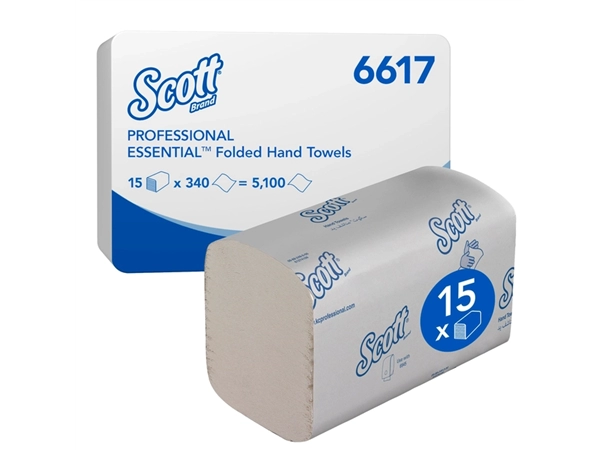 Een Handdoek Scott Essential i-vouw 1-laags 20x21cm wit 15x340stuks 6617 koop je bij VHK Kantoorartikelen