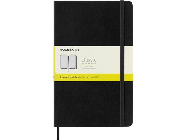 Een Notitieboek Moleskine large 130x210mm ruit 5x5mm soft cover zwart koop je bij VHK Kantoorartikelen