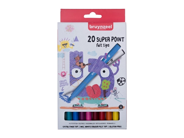 Een Viltstift Bruynzeel Super Point set á 20 kleuren koop je bij VHK Kantoorartikelen