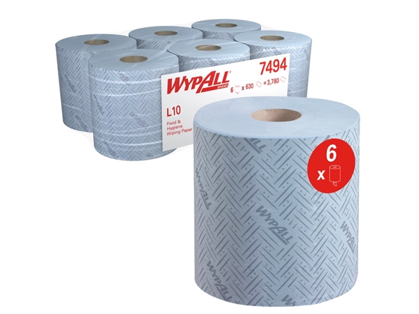 Een Poetsrol WypAll L10 1-laags 18,3cmx239m 6 rollen à 630 vel blauw 7494 koop je bij Hoekmankantoorartikelen.nl