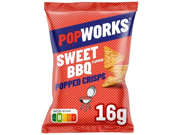 Een Chips Popworks Sweet BBQ 16gr koop je bij VHK Kantoorartikelen