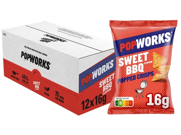 Een Chips Popworks Sweet BBQ 16gr koop je bij Continu Kantoor