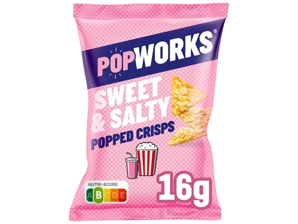 Een Chips Popworks Sweet Salty 16gr koop je bij VHK Kantoorartikelen