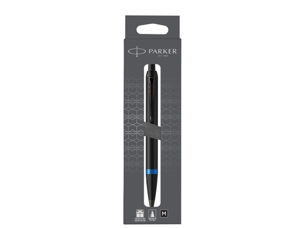 Een Balpen Parker IM black blue vibrant ring medium blister à 1 stuk koop je bij VHK Kantoorartikelen