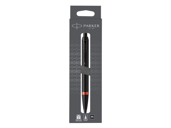 Een Balpen Parker IM black orange vibrant ring medium blister à 1 stuk koop je bij VHK Kantoorartikelen