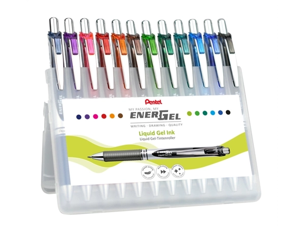 Een Gelschrijver Pentel BL77 Energel medium assorti etui à 12 stuks koop je bij Continu Kantoor