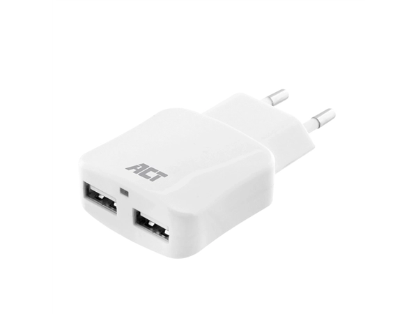 Een Oplader ACT USB 2 poorts 2.1A 12W wit koop je bij VHK Kantoorartikelen