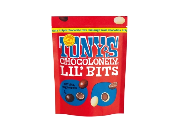 Een Chocolade Tony's Chocolonely Lil'Bits triple chocolade mix 120 gram koop je bij VHK Kantoorartikelen