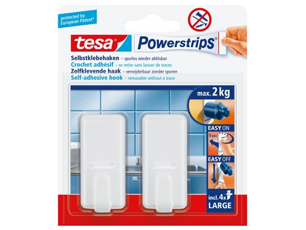 Een Haken tesa Powerstrips® LARGE Classic zelfklevend verwijderbaar wit 2 stuks koop je bij Hoekmankantoorartikelen.nl