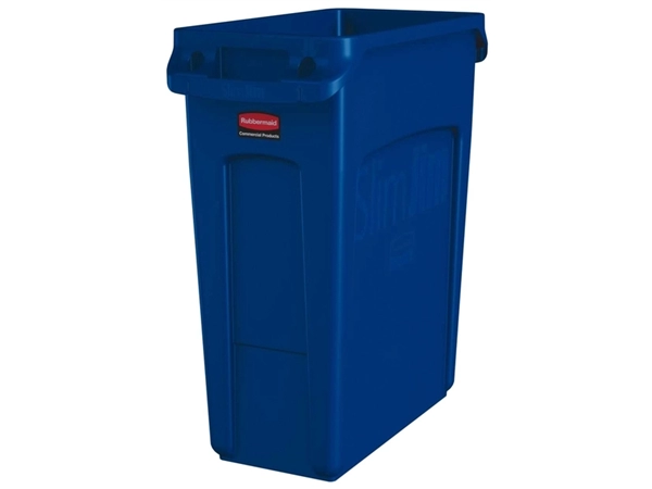 Een Afvalbak Rubbermaid Slim Jim Vented met luchtsleuven 60liter blauw koop je bij VHK Kantoorartikelen