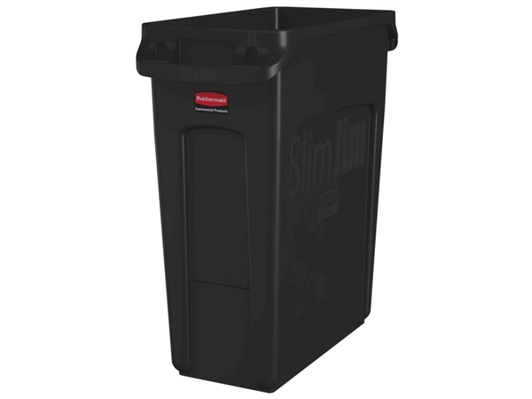 Een Afvalbak Rubbermaid Slim Jim Vented met luchtsleuven 60liter bruin koop je bij VHK Kantoorartikelen