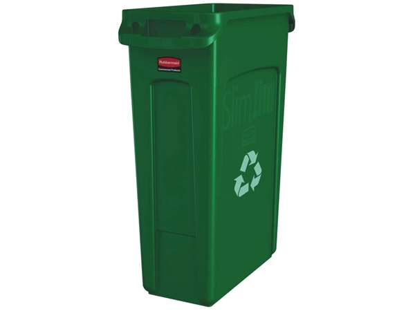 Een Afvalbak Rubbermaid Slim Jim Vented met luchtsleuven 87liter groen koop je bij VHK Kantoorartikelen