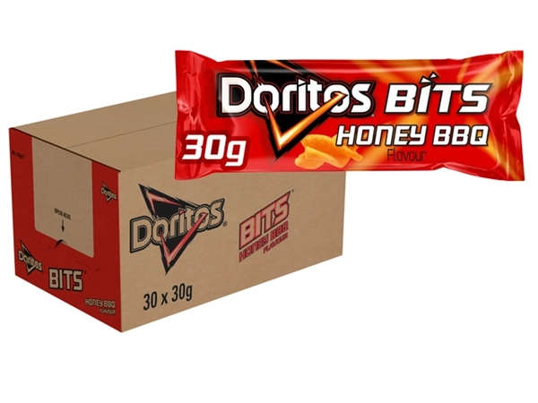 Een Chips Doritos Bits twisties honey bbq zak 30gr koop je bij VHK Kantoorartikelen