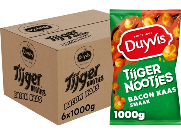 Een Tijgernootjes Duyvis bacon kaas zak 1kg koop je bij VHK Kantoorartikelen