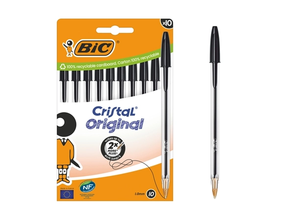 Een Balpen Bic Cristal medium zwart blister à 10 stuks koop je bij Continu Kantoor