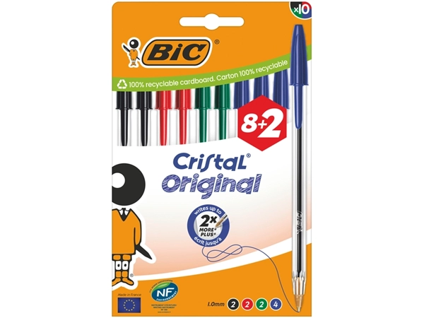 Een Balpen Bic Cristal medium assorti blister à 8+2 gratis koop je bij Hoekmankantoorartikelen.nl