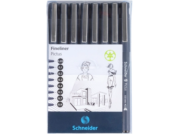 Een Fineliner Schneider Pictus zwart etui à 8 stuks koop je bij Hoekmankantoorartikelen.nl