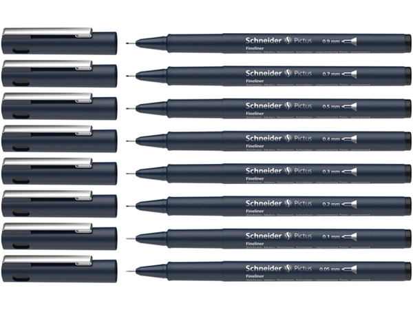 Een Fineliner Schneider Pictus zwart etui à 8 stuks koop je bij Continu Kantoor