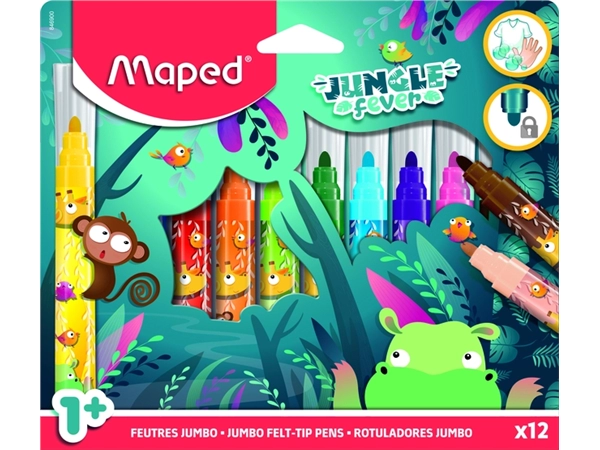 Een Viltstift Maped Jungle Fever Jumbo set à 12 kleuren koop je bij Hoekmankantoorartikelen.nl