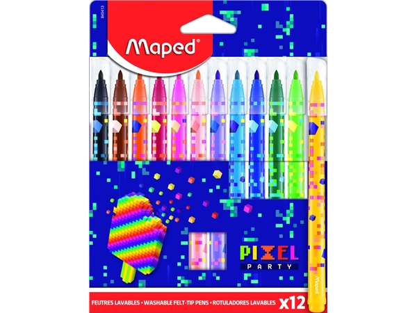 Een Viltstift Maped Pixel Party set à 12 kleuren koop je bij VHK Kantoorartikelen