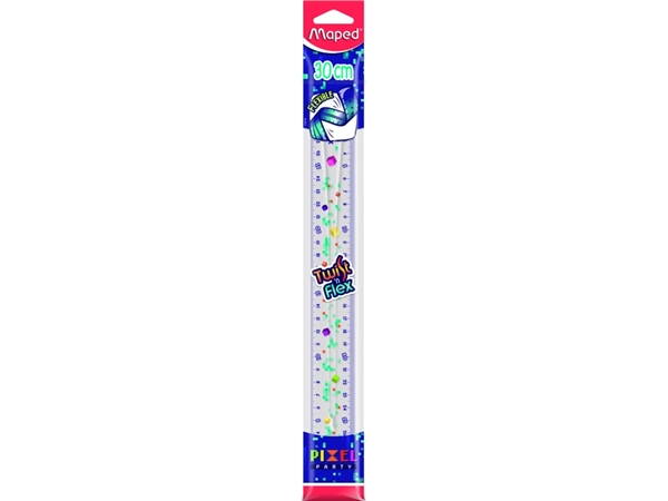 Een Liniaal Maped Pixel Party Twist 'n Flex 30cm transparant koop je bij Hoekmankantoorartikelen.nl