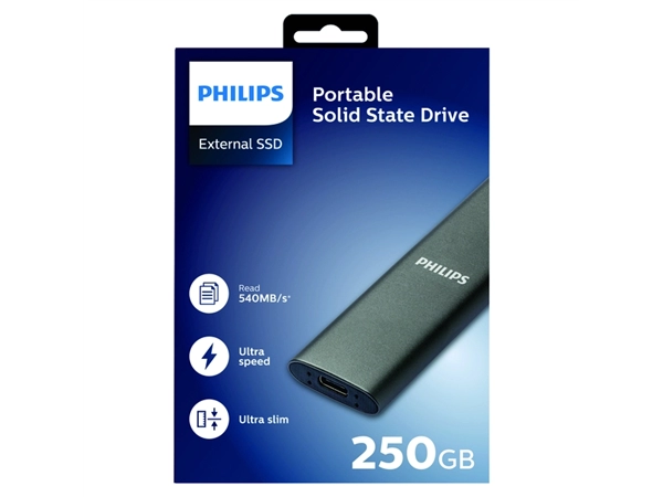 Een SSD Philips externe 250GB USB-C Grijs koop je bij Hoekmankantoorartikelen.nl