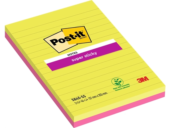 Een Memoblok 3M Post-it 5845 Super Sticky 127x203mm lijn assorti kleur 90 vel koop je bij Hoekmankantoorartikelen.nl