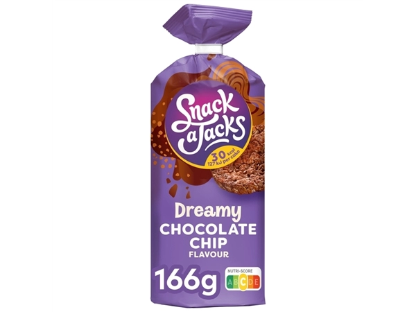 Een Rijstwafel Snack-a-Jacks chocololate chip pak 166 gram koop je bij VHK Kantoorartikelen