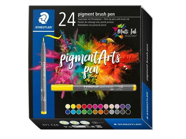 Een Brushpen Staedtler PigmentArts set à 24 kleuren koop je bij Hoekmankantoorartikelen.nl