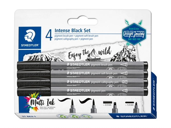 Een Brushpen Staedtler PigmentArts Intens zwart set à 4 schrijfbreedtes koop je bij Hoekmankantoorartikelen.nl