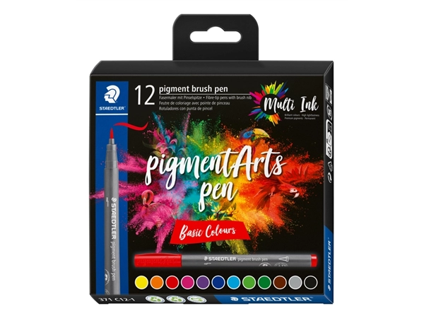 Een Brushpen Staedtler PigmentArts set à 12 kleuren koop je bij Hoekmankantoorartikelen.nl