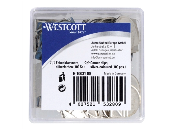 Een Hoekclips Westcott aluminium zilverkleurig doos à 100 stuks koop je bij VHK Kantoorartikelen