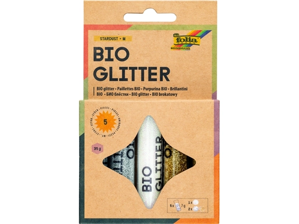 Een Glitterpoeder Bio Folia Stardust 7gr 5 stuks 3 kleuren koop je bij Hoekmankantoorartikelen.nl