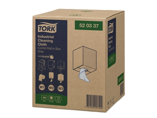 Een Reinigingsdoek Tork Industrial Combi W1/2/3 nonwoven 390vel grijs 520337 koop je bij Hoekmankantoorartikelen.nl