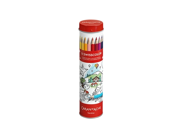 Een Kleurpotlood Caran d'ache Swisscolor met poster koker à 18 kleuren koop je bij Hoekmankantoorartikelen.nl