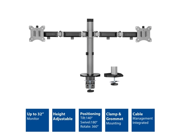 Een Monitorarm ACT office 2 schermen zilver koop je bij Continu Kantoor