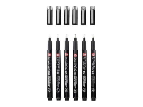 Een Fineliner Sakura Pigma Micron Black Edition set à 6 breedtes + gratis etui koop je bij Continu Kantoor