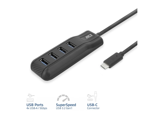 Een Hub ACT USB-C 3.0 4 poorts USB-A koop je bij Continu Kantoor