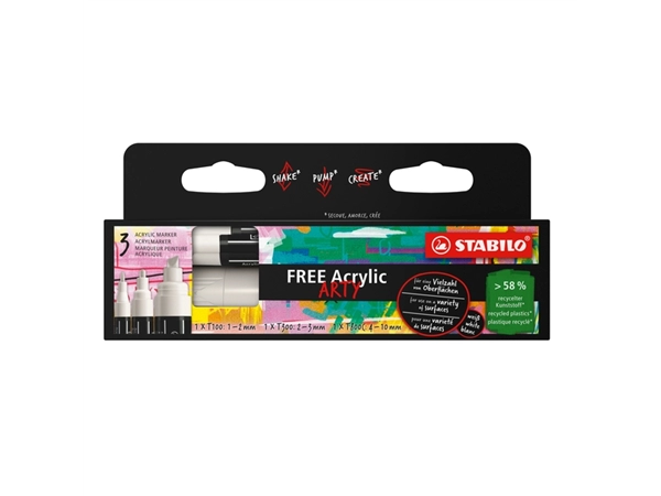 Een Acrylmarker STABILO Free Acrylic Mixed Tip set à 3 breedtes wit koop je bij PrimaOffice